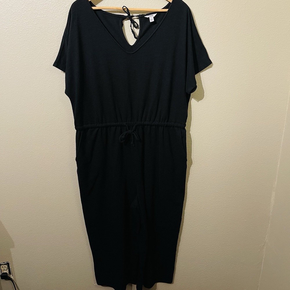 Sonoma Jumpsuit Black Short Sleeve Cropped Wide Leg V Neck  Back Tie Size‎ XXL
